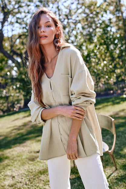 oversized cotton button-down