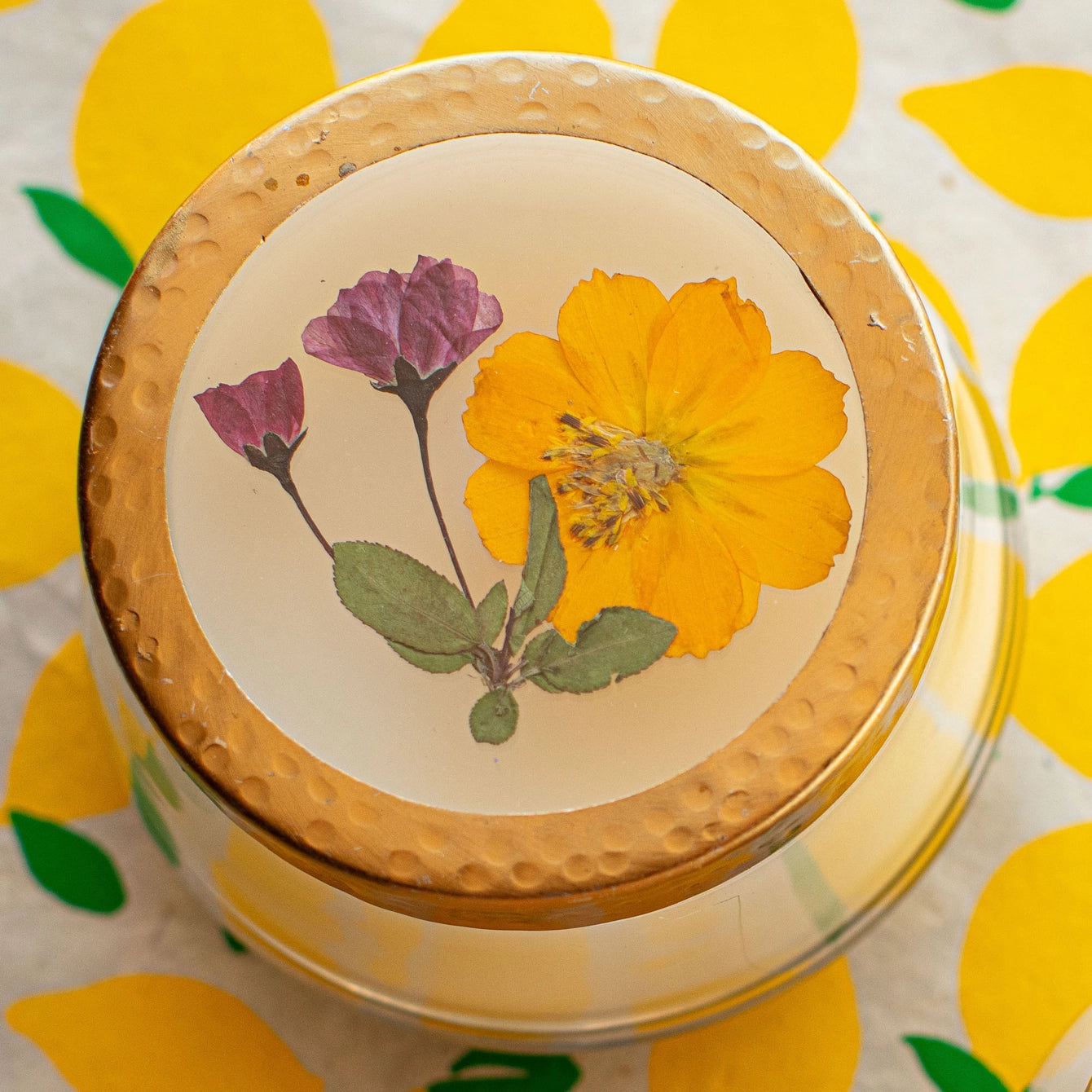 Lemon Blossom & Lychee Medium Pressed Floral Candle