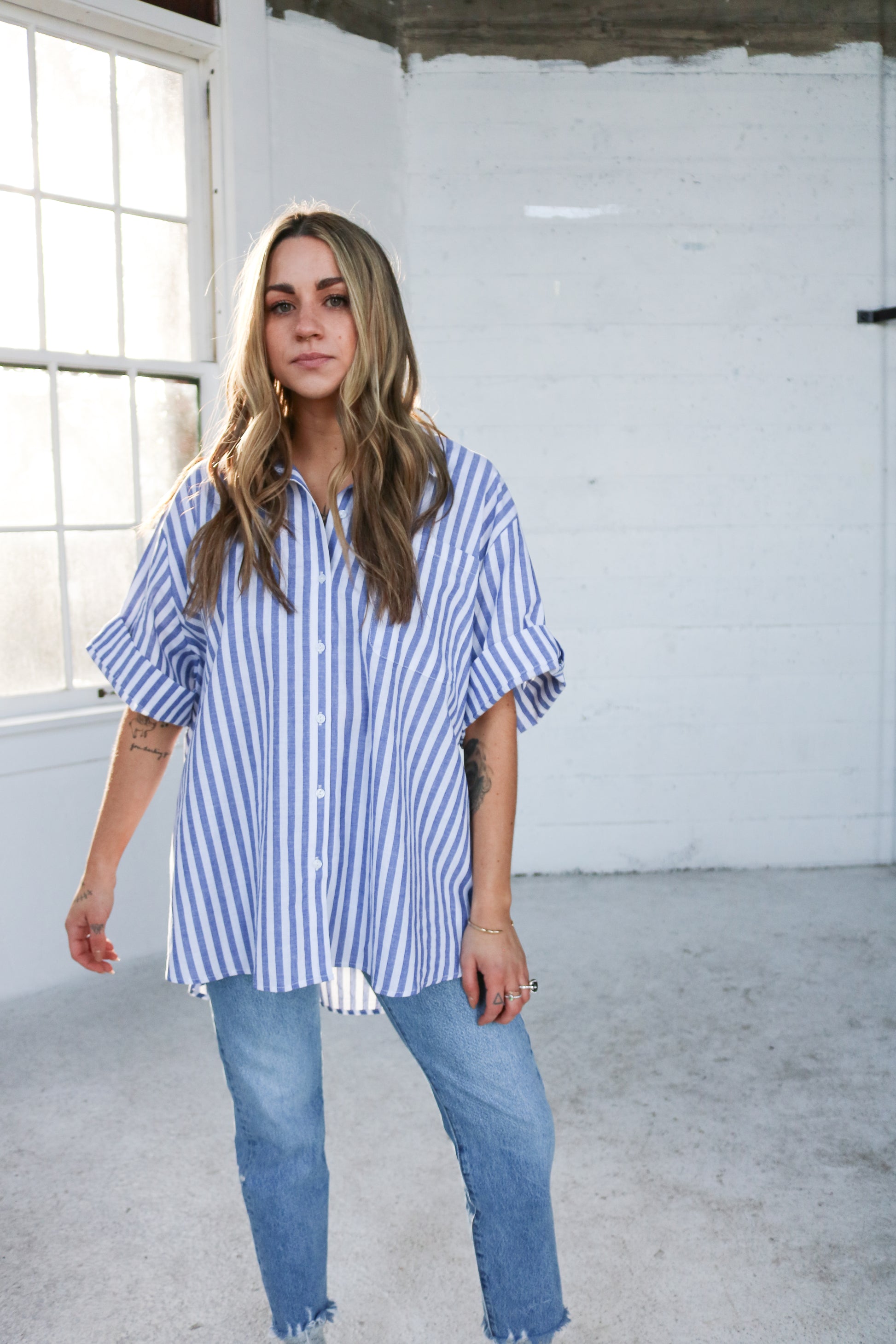 striped oversized top