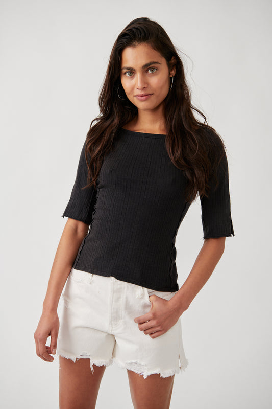 women's free people black ribbed top