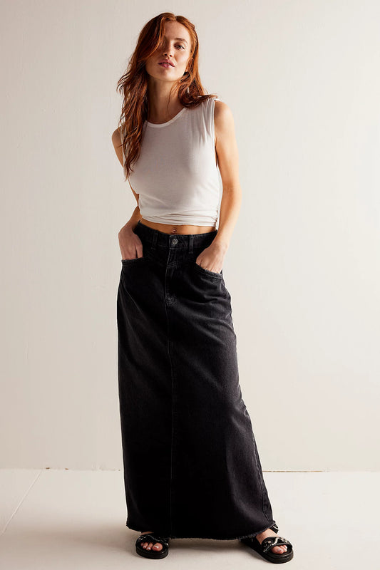 Black Maxi Denim Skirt | Free People
