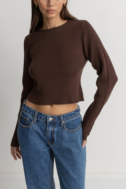 Brown Ribber Long Sleeve Top