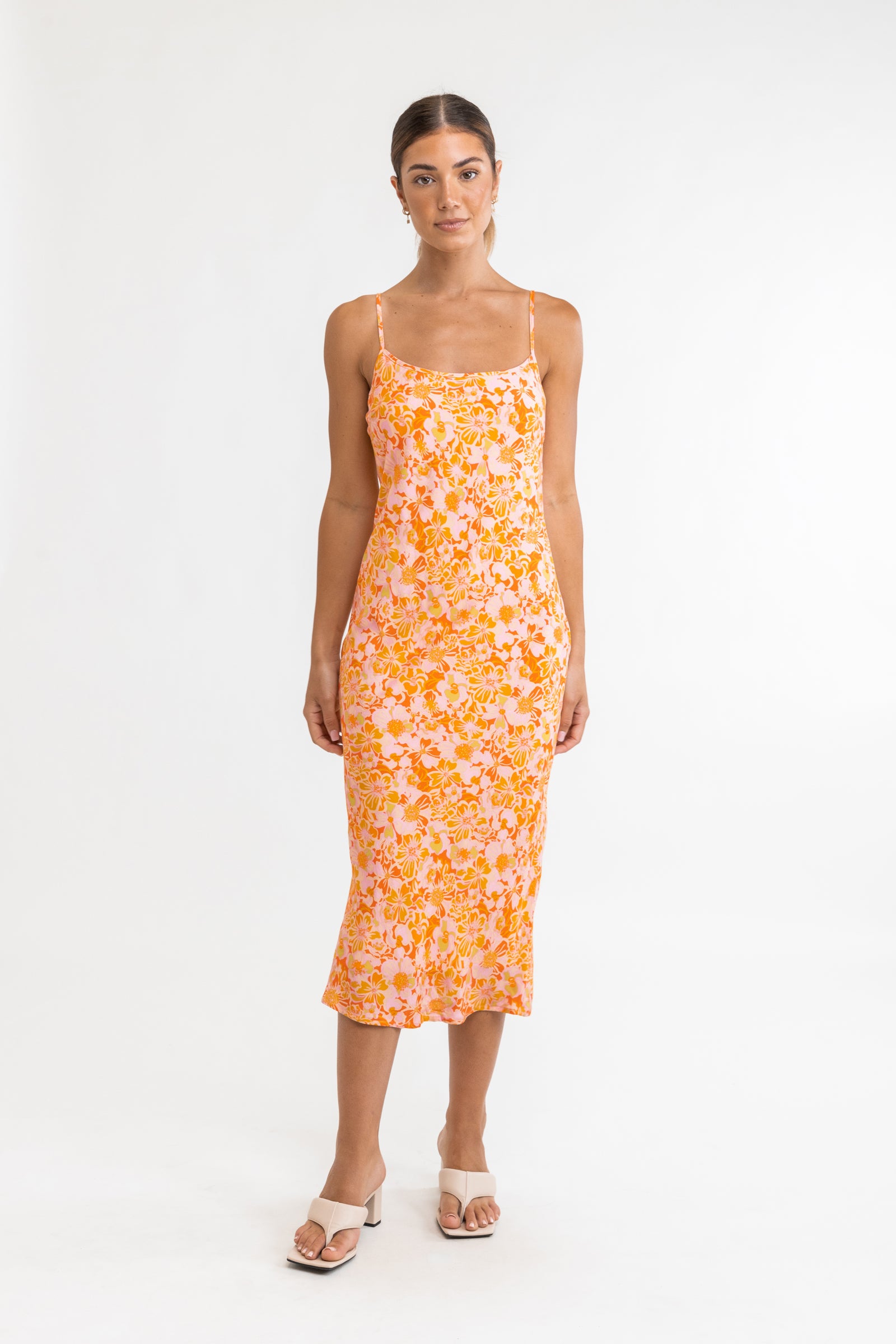 orange floral vacation dress sale