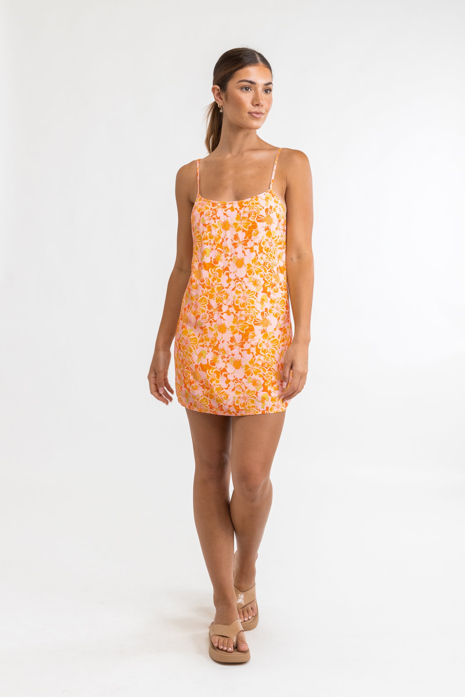 Midi orange floral dress 